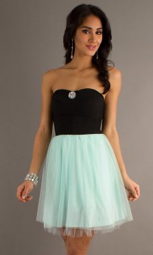 Black/ Blue Strapless A-line Beaded Short Party Dress